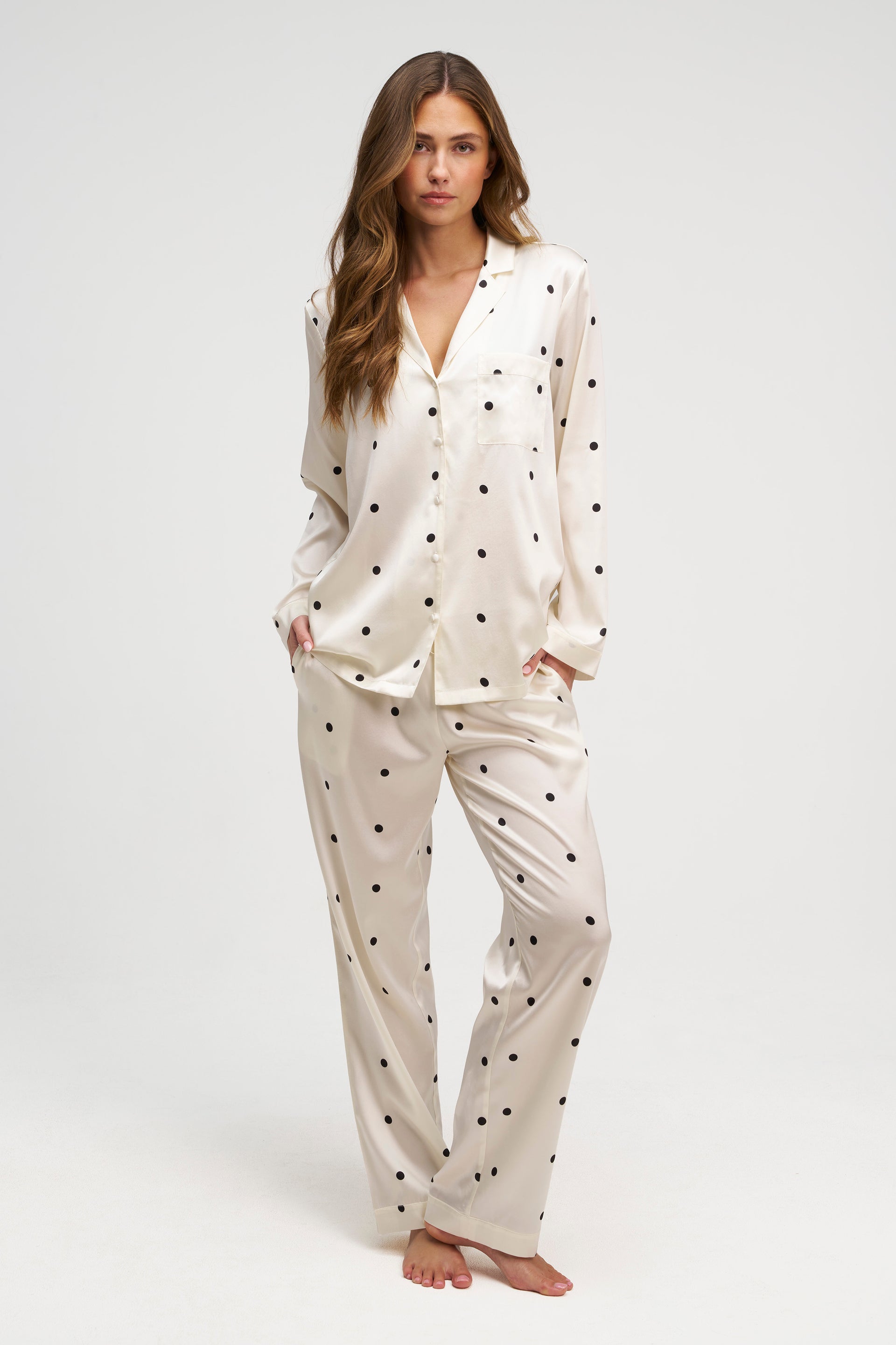Rest & Home™ Ensemble pyjama long en soie premium point